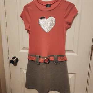 Pink & Violet Girls Sparkle Heart Pink & Gray Knee Length Dress Size XL (14/16)